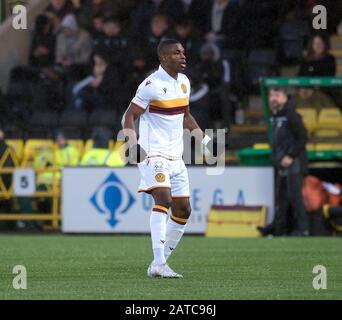 Livingston, Großbritannien. Februar 2020. Christy Manzinga von Motherwell beim Spiel der Scottish Premiership zwischen Livingston FC und Motherwell FC in Der Tony Macaroni Arena in Livingston am 1. Februar 2020. Gutschrift: SPP Sport Presse Foto. /Alamy Live News Stockfoto