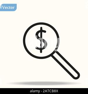 Symbol "Dollar suchen" auf weißem Hintergrund isoliert. Lupensymbol modern, einfach, Vektor, Symbol für Website-Design, mobile App, ui. Vektor Stock Vektor