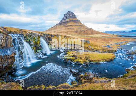 Ikonische Kirkjufellfloss in Island Stockfoto