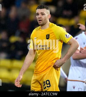 Livingston, Großbritannien. Februar 2020. Aaron Taylor-Sinclair von Livingston beim Spiel der Scottish Premiership zwischen Livingston FC und Motherwell FC in Der Tony Macaroni Arena in Livingston am 1. Februar 2020. Gutschrift: SPP Sport Presse Foto. /Alamy Live News Stockfoto