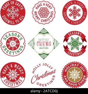 Sammlung alter Weihnachtsetiketten. Ideal für Geschenkanhänger und Grußkarten. Stock Vektor