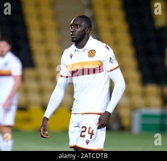 Livingston, Großbritannien. Februar 2020. Bevis Mugabi von Motherwell beim Spiel der Scottish Premiership zwischen Livingston FC und Motherwell FC in Der Tony Macaroni Arena in Livingston am 1. Februar 2020. Gutschrift: SPP Sport Presse Foto. /Alamy Live News Stockfoto