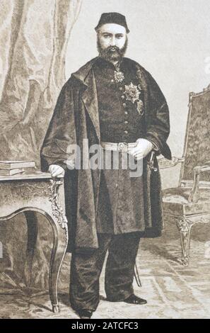 Osmanischer Sultan Abdulaziz (1830-1876). Abdulaziz war der 32. Sultan des Osmanenreiches und regierte zwischen dem 25. Juni 1861 und dem 30. Mai 1876. Stockfoto