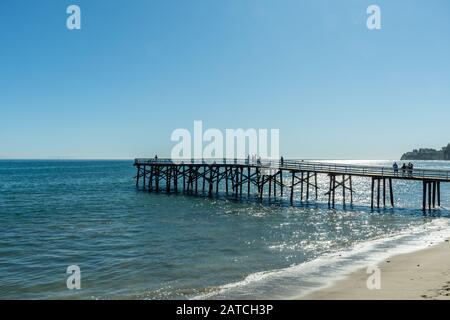 Malerischer Paradise Cove Pier vista in Malibu, Südkalifornien Stockfoto