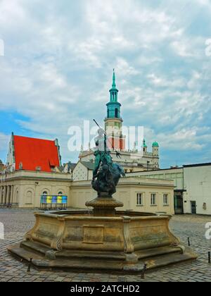 Neptun Brunnen am Alten Marktplatz in Posen Stockfoto