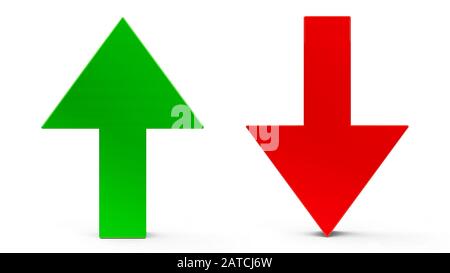 Pfeil nach oben und Pfeil nach unten die Symbole auf weißem Hintergrund, 3D-Rendering, 3D-Darstellung Stockfoto