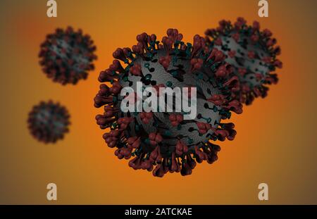 Künstlerische 3D-Darstellung des Corona-Virus 2019-nCoV Stockfoto