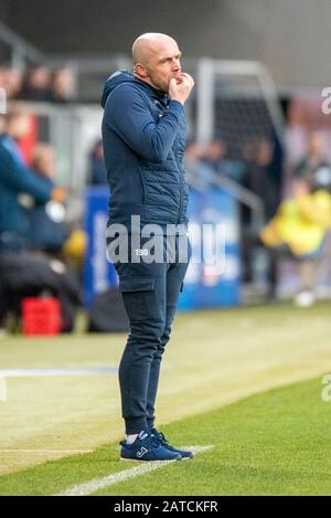 Sinsheim, Deutschland. Februar 2020. Trainer Alfred Schreuder (TSG 1899 Hoffenheim) beim Fußball, BuLi: TSG 1899 Hoffenheim gegen Bayer 04 Leverkusen in der PreZero Arena am 1. Februar 2020 in Sinsheim. DFL/DFB-VORSCHRIFTEN VERBIETEN DIE VERWENDUNG VON FOTOS ALS BILDSEQUENZEN UND/ODER QUASI-VIDEO. Kredit: ESPA/Alamy Live News Stockfoto