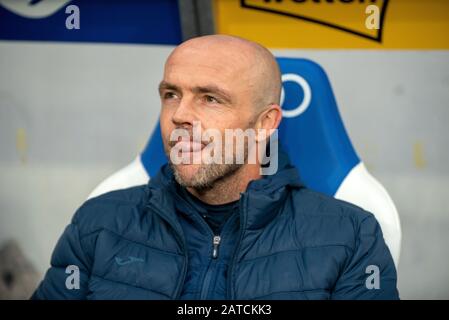 Sinsheim, Deutschland. Februar 2020. Trainer Alfred Schreuder (TSG 1899 Hoffenheim) beim Fußball, BuLi: TSG 1899 Hoffenheim gegen Bayer 04 Leverkusen in der PreZero Arena am 1. Februar 2020 in Sinsheim. DFL/DFB-VORSCHRIFTEN VERBIETEN DIE VERWENDUNG VON FOTOS ALS BILDSEQUENZEN UND/ODER QUASI-VIDEO. Kredit: ESPA/Alamy Live News Stockfoto