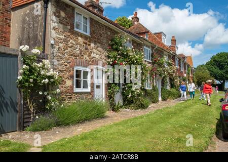 Malerische, mit Rose bedeckte Cottages in Winchelsea, East Sussex, Großbritannien, GB Stockfoto