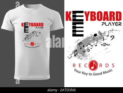 T-Shirt Design mit Klaviertastatur Stock Vektor