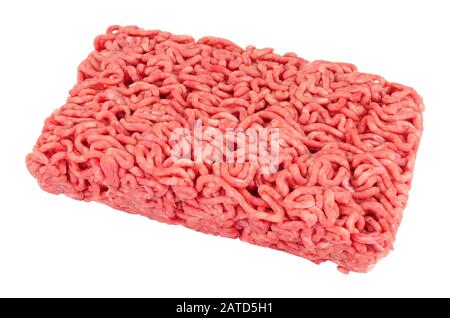 Frisches rohes Hackfleisch aus Rindfleisch, isoliert auf weißem Hintergrund Stockfoto