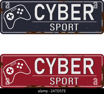 Cyber-Sport-Logo. Hightech verrostetes Stahlbanner. Stock Vektor