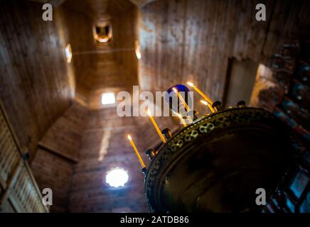 Innenansicht der orthodoxen Kirche am Sich, der Festung der Ukrainekozaks in der Nähe von Saporischschja, am Fluss Dnipro Stockfoto