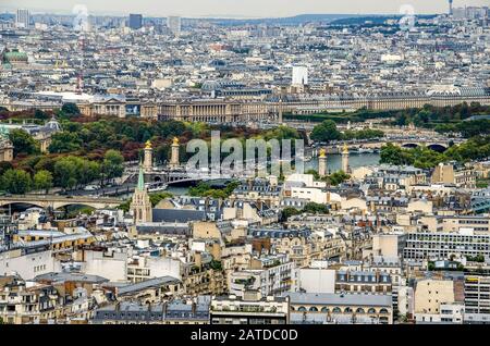 Luftbild auf dem Fluss Paris und Sena vom Eiffelturm, Paris, Frankreich Stockfoto
