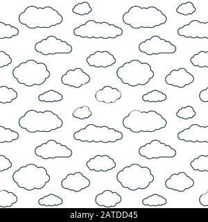 Clouds - nahtloses Muster. Weißer, kontinuierlicher Hintergrund mit umlaufenden Wolkenbrüchen am Himmel. Einfache Vektor-sich wiederholende Textur im eps8-Format. Stock Vektor