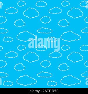 Clouds - nahtloses Muster. Lebendiger himmelblauer, kontinuierlicher Hintergrund mit weißen, dünnen Farbwolkenlinien. Einfache Vektor-sich wiederholende Textur im eps8-Format. Stock Vektor