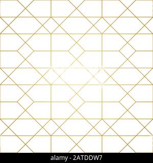 Nahtloses geometrisches Muster. Goldene Linien auf weißem Hintergrund. Textur mit Rhombus und Knoten. Abstrakter Vektor eps8-Abbildung. Stock Vektor