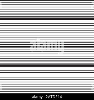 Horizontales, gestreiftes, nahtloses Muster. Sich wiederholende Textur mit schwarzen parallelen geraden Linien auf weißem Hintergrund. Gefütterte Vektorgrafiken. Stock Vektor