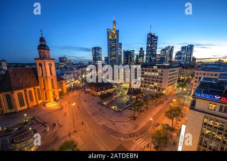 Frankfurt am Main - Deutschland, 11. September 2015. Abendblick von der Innenstadt Stockfoto