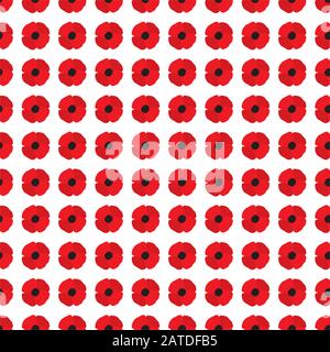 Roter Mohn Blumen nahtloses Muster. Einfache, vektorale, kontinuierliche Textur mit Blumenmuster in flachem Stil. Stock Vektor