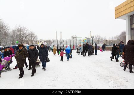 Borisov, Belarus - 18. Februar 2018: Feier der alten heidnischen Urlaub Fastnachtswoche in modernen Belarus Stockfoto