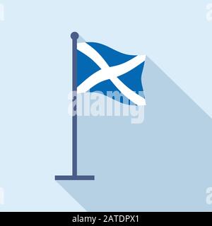 Schottische Nationalflaggen auf Fahnenmast. Flat Icon of Scottish Flag. Vektordarstellung im EPS8-Format. Stock Vektor