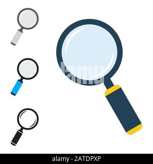 Flache Lupensymbole eingestellt. Lupensymbole. Lupe mit Griff. Farbige Vektor-eps8-Abbildung ohne Transparenz. Stock Vektor