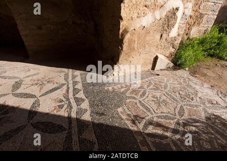 An den Alten römischen Ruinen von Djemilla, EINEM UNESCO-Weltkulturerbe in Nordalgerien. Stockfoto