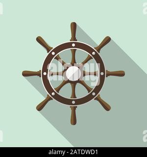 Vektor-Symbol für Schiffshelm - flaches Design. Helm, Lenkradsymbol in flacher Ausführung mit langem Schatten. Symbol für das Symbol für das flache Lenkrad. Vektorsymbol "Steuerruder" fl Stock Vektor