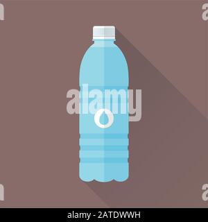 Kunststoffflasche mit Süßwasser-Symbol in flacher Form isoliert auf braunem Hintergrund. Stilisierter Vektor eps8-Abbildung. Stock Vektor