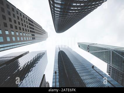 Klassisches stilisiertes Foto von Wolkenkratzern in San Francisco City, Kalifornien, USA. Stockfoto