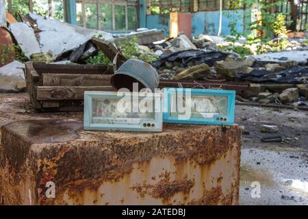 Ehemalige Jupiterfabrik in Pripyat, der Geisterstadt in der nach der Nuklearkatastrophe entstandenen Sperrzone von Tschernobyl Stockfoto