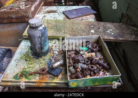 Ehemalige Jupiterfabrik in Pripyat, der Geisterstadt in der nach der Nuklearkatastrophe entstandenen Sperrzone von Tschernobyl Stockfoto