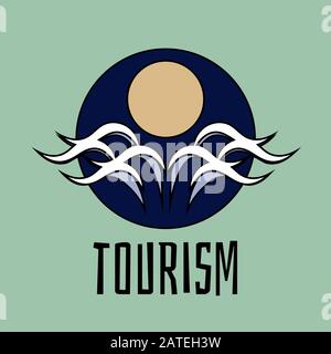 Tourismussymbol oder -Symbol mit Meereswellen und Sonne Stock Vektor