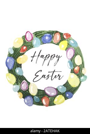 Osterkranz mit ostereiern Hand auf weißem Grund gezogen. Dekorativer Dotterrahmen aus Ostereiern und Blumenelementen. Ostereier mit Zierde Stockfoto