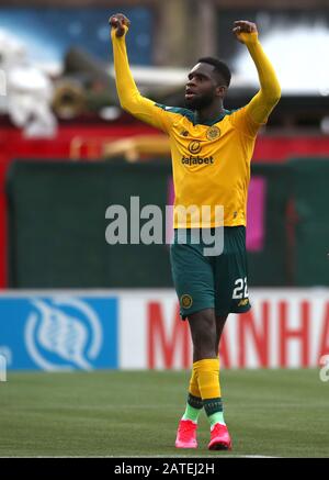 Celtic's Odsonne Edouard feiert sein drittes Tor während des Ladbrokes Scottish Premiership Matches im Fountain of Youth Stadium, Hamilton. Stockfoto