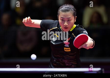 Magdeburg, Deutschland. Februar 2020. Tischtennis: German Open, Damen, Einzel, Finale, Chen (China) - Ding (China). Ding Ning in Aktion. Kredit: Swen Pförtner / dpa / Alamy Live News Stockfoto