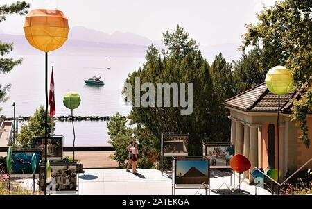 Olympiapark und Museum am Genfersee-Ufer in Lausanne Stockfoto