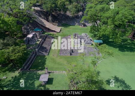 Luftaufnahme der Ausgrabung von den Maya-Copan-Ruinen, Honduras Copan Ruinas, Honduras Stockfoto