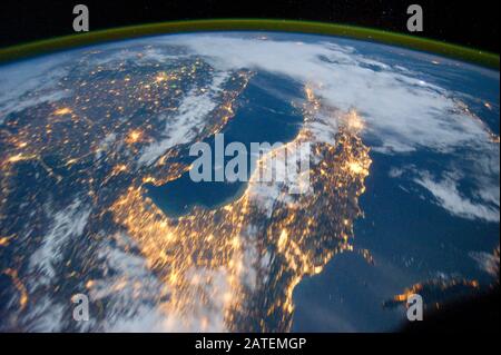 ISS - 15. Oktober 2011 - Nordlichter - Aurora Borealis - wie ein Astronaut von der Internationalen Raumstation über Osteuropa gesehen hat Stockfoto