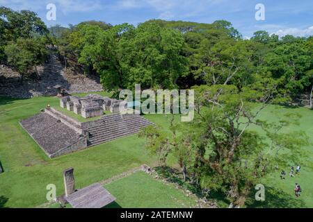 Luftaufnahme der Ausgrabung von den Maya-Copan-Ruinen, Honduras Copan Ruinas, Honduras Stockfoto