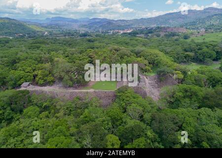 Luftaufnahme der Ausgrabung von den Maya-Copan-Ruinen, Honduras Copan Ruinas, Honduras Stockfoto