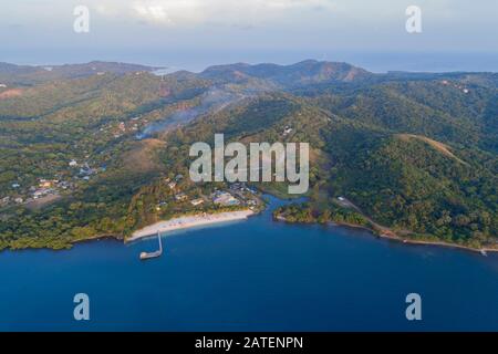 Luftbild Turquoise Bay, Turquoise Bay, Roatan, Honduras, Karibik Stockfoto