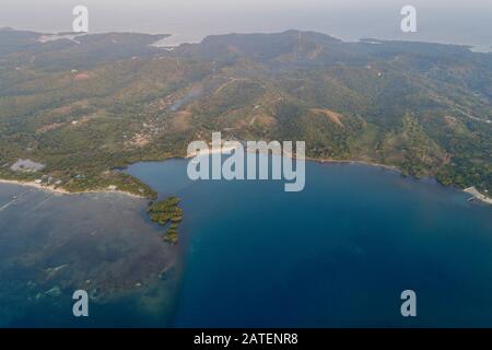 Luftbild Turquoise Bay, Turquoise Bay, Roatan, Honduras, Karibik Stockfoto