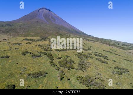 Luftansicht des Mount Pico, Ponta do Pico, der Berg Pico ist die höchste Erhebung des Mittelatlantischen Höhenzugs, Aceres Stockfoto