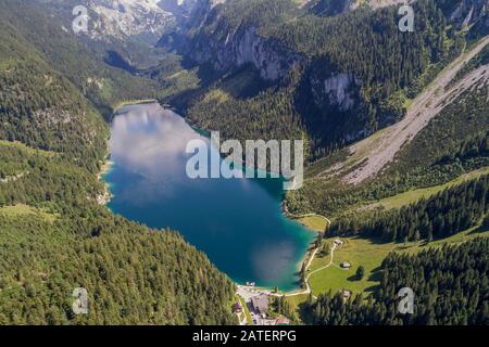 Luftbild aus dem Gosausee, dem Gosausee, Gosau, Oberösterreich, Österreich Stockfoto