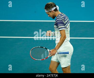 Melbourne Park, Melbourne, Victoria, Australien. Februar 2020. Australian Open Tennis, Mens Einzelfinale am 14. Tag; Dominic Thiem aus Österreich während seines Einzelfinalspiels gegen Novak Djokovic aus Serbien Credit: Action Plus Sports/Alamy Live News Stockfoto