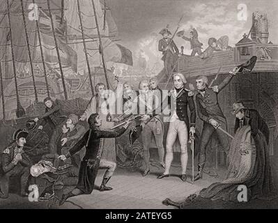 Admiral Horatio Nelson erhielt das Schwert des spanischen Admiral, Schlacht am Kap St. Vincent, das Jahr 1796 Stockfoto