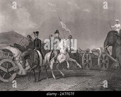 Herzog von Wellington in der Schlacht von Konagal, 10. September 1800, Tod von Dhondia Wagh Stockfoto